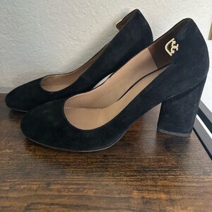 Tory Burch Elizabeth Black Suede Women's Block Heels SZ 8
